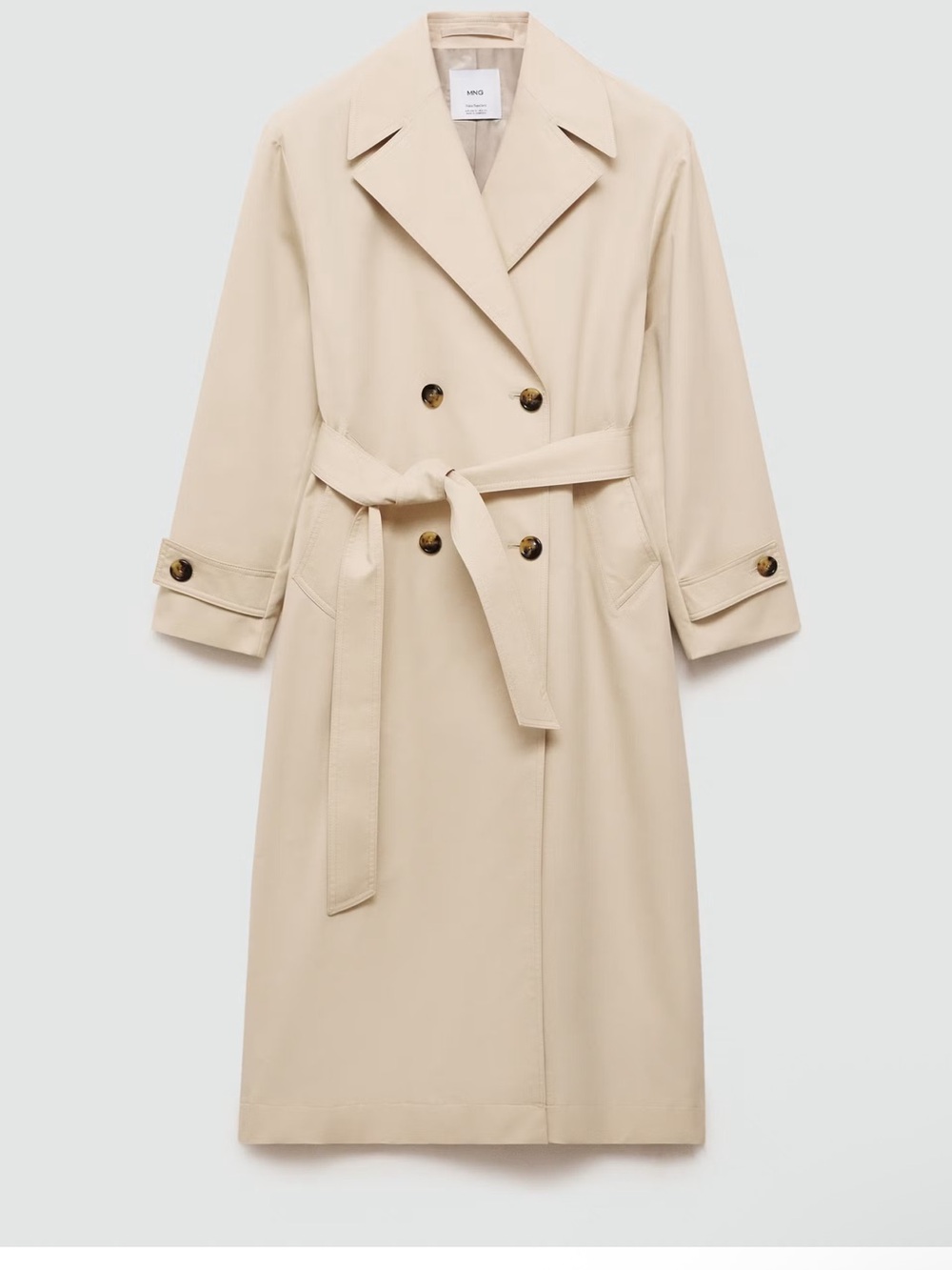 Mango Neutral Beige Double-Breasted Trench Coat